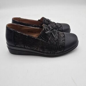 Team Oxford‎ Shoes Womens Size 7.5 Black Synthetic Paisley Comfort Lace Up